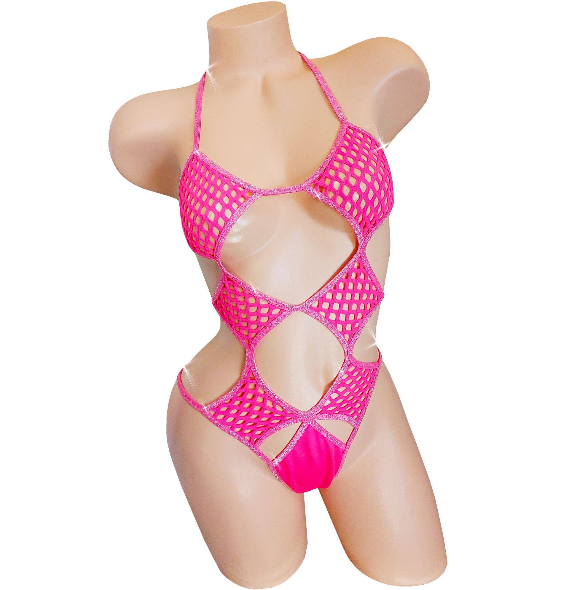 Hot Pink Fishnet One-Piece Thong Bodysuit MyThongStore Hot Pink Fishnet One-Piece Thong Bodysuit MyThongStore