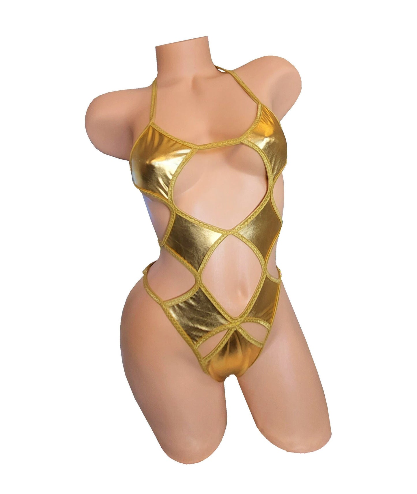 3 Metallic colors! Adjustable stretchy One piece thong Bodysuit stripper tummy friendly - Exotic dancer wear Rave clothes & Stripper outfits