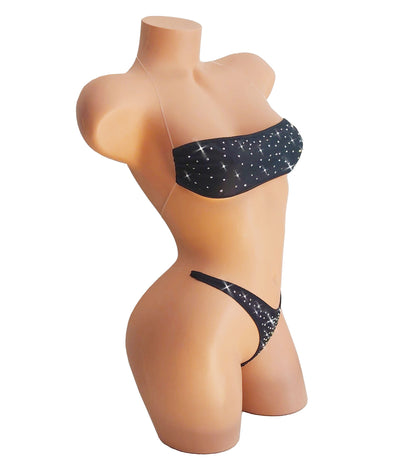 ILLUSION Rhinestone clear transparent elastic Bandeau top and thong