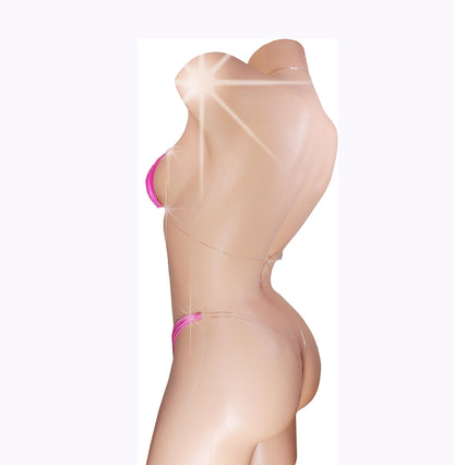 SweetTart Pink! Sparkle in our Adjustable Strap clear invisible elastic Sizes XS - XL two piece thong bikini