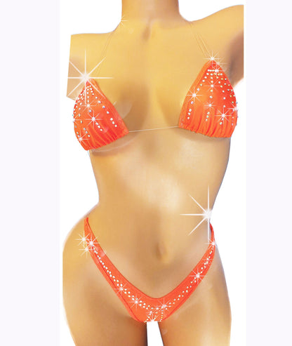 NEON Trim & Fabric GLOWS In Black Light! Orange Rhinestone clear elastic!  AAcup - DDcups Stripper store outfits  exotic dancewear pole