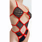 Stretchy Red & Black Adjustable Fishnet One-Piece * Cup sizes from AA to DD* Exotic dancewear Rave Stripper outfits