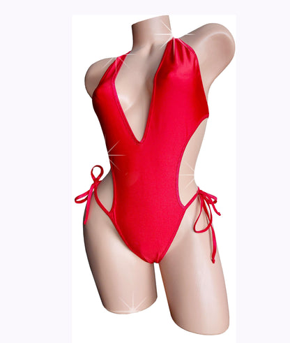 RED Adjustable one-piece adjustable ties*AA cups to DD cups. Whale Tail style thong back! Stripper outfits pole dance exotic dancer rave festival