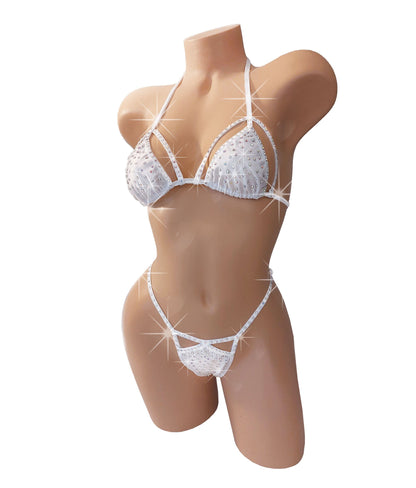 Bachelorettes! Brides! Covered with Crystals! Adjustable Thong! Cup sizes from AA to DD.  Sexy dancer Exotic dancewear Stripper outfits Pole
