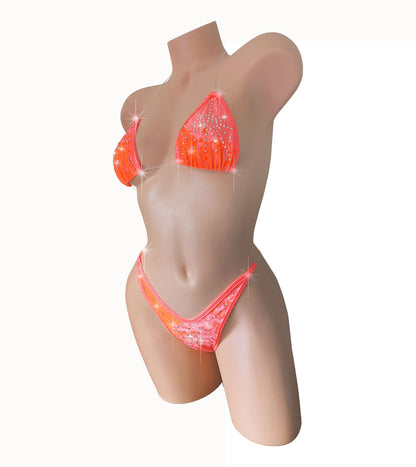 Orange Crush Velvet GLOWS in Black Light! Rhinestones!  5 sizes! Clear invisible elastic straps all ADJUSTABLE! exotic dancer stripper pole