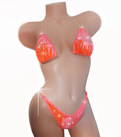 Orange Crush Velvet GLOWS in Black Light! Rhinestones!  5 sizes! Clear invisible elastic straps all ADJUSTABLE! exotic dancer stripper pole