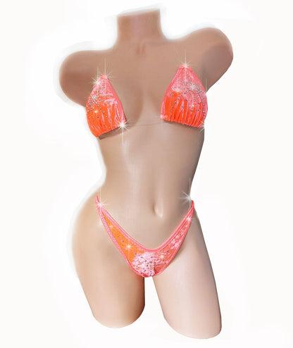 Orange Crush Velvet GLOWS in Black Light! Rhinestones!  5 sizes! Clear invisible elastic straps all ADJUSTABLE! exotic dancer stripper pole