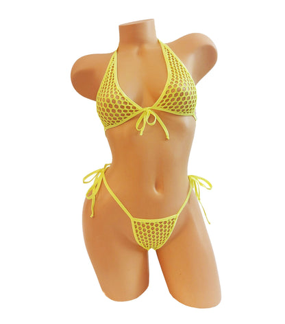 Fishnet Tie halter & thong set- Cup sizes AA-DD - stripper outfits exotic dancewear rave pole